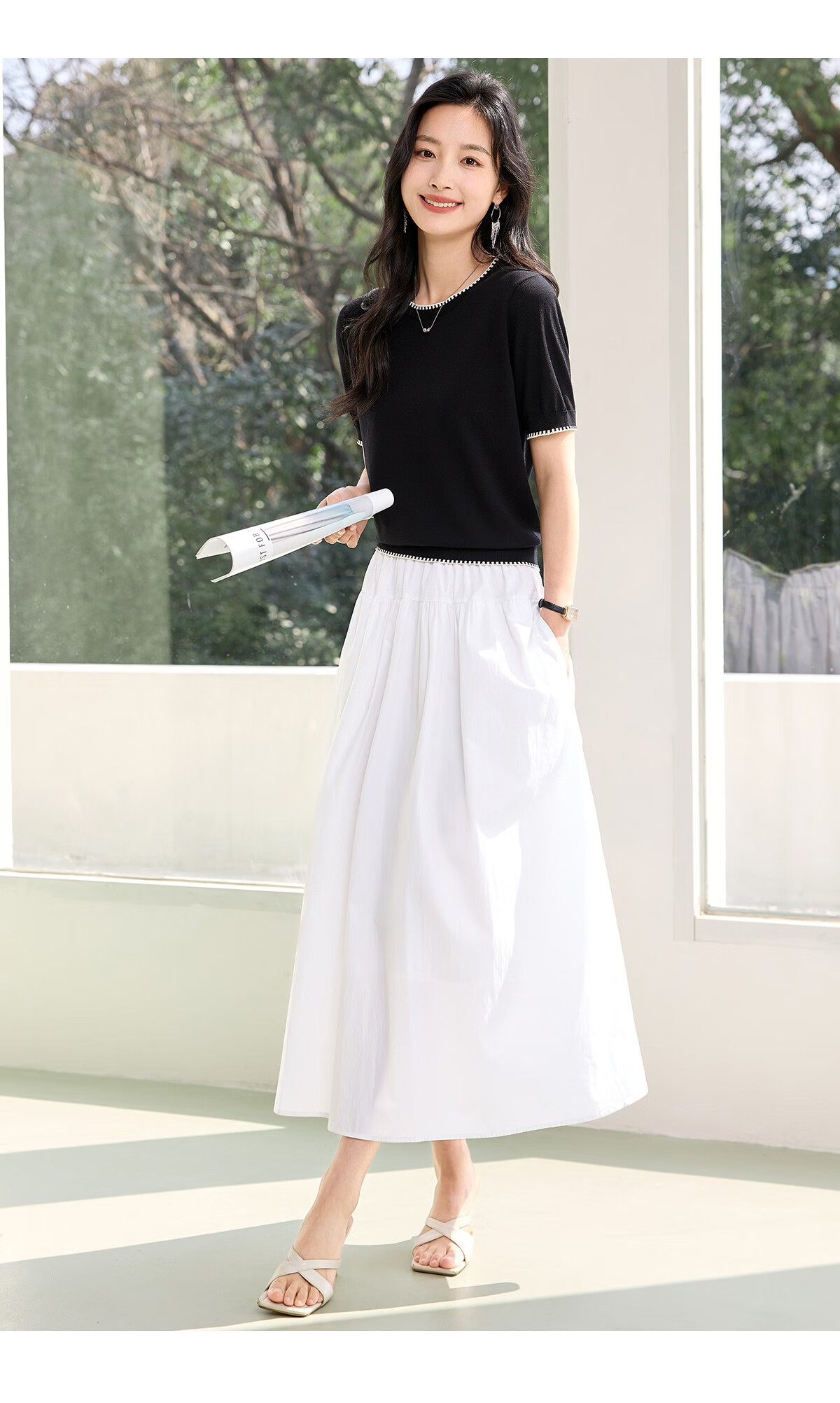 Chushen Summer Knitted Short-Sleeve T-Shirt for Women, Fashionable Round Neck Contrasting Color Design, Simple And Elegant Knitted Top Base Shirt S52T025 14