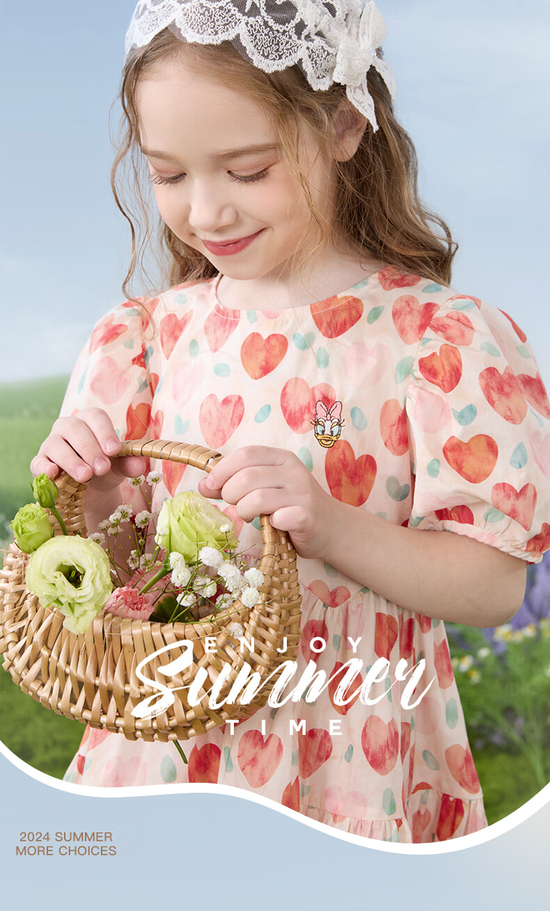 Disney Girls' Dress, Children's Summer Clothing, Big Kids' Pure Cotton Princess Dress, Stylish Floral Print Dress, 2DQ037 Light Yellow, Size 120 1