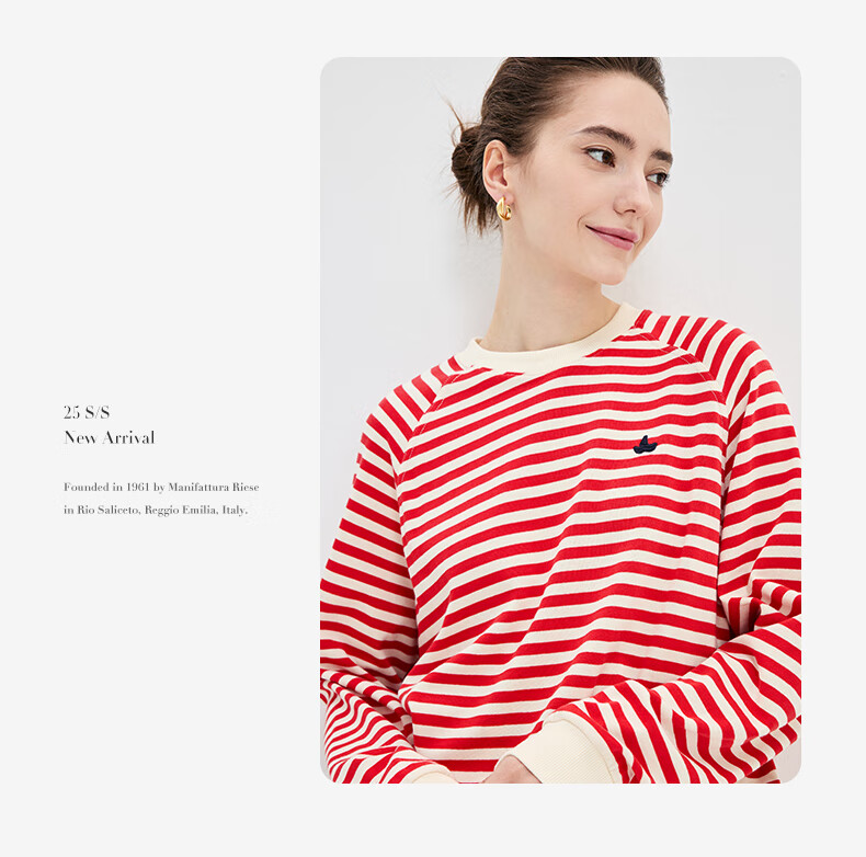 Navikail Italian Small Sailboat Women's Cotton Loose Long Sleeve Sweatshirt Striped Crew Neck T-Shirt 2315005501 Red White L 17