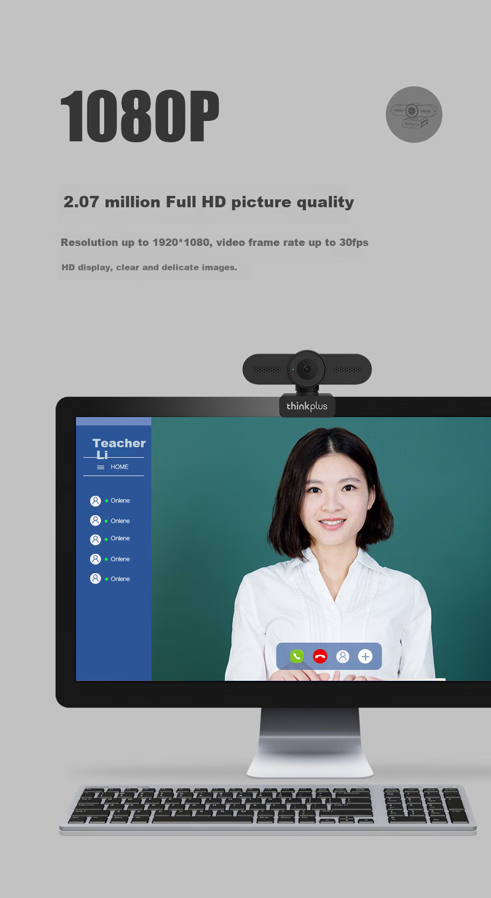 Lenovo ThinkPlus Video Conference Camera, Computer Live Streaming Online Class Camera 1080P HD with Microphone, USB Plug-And Desktop Webcam 3