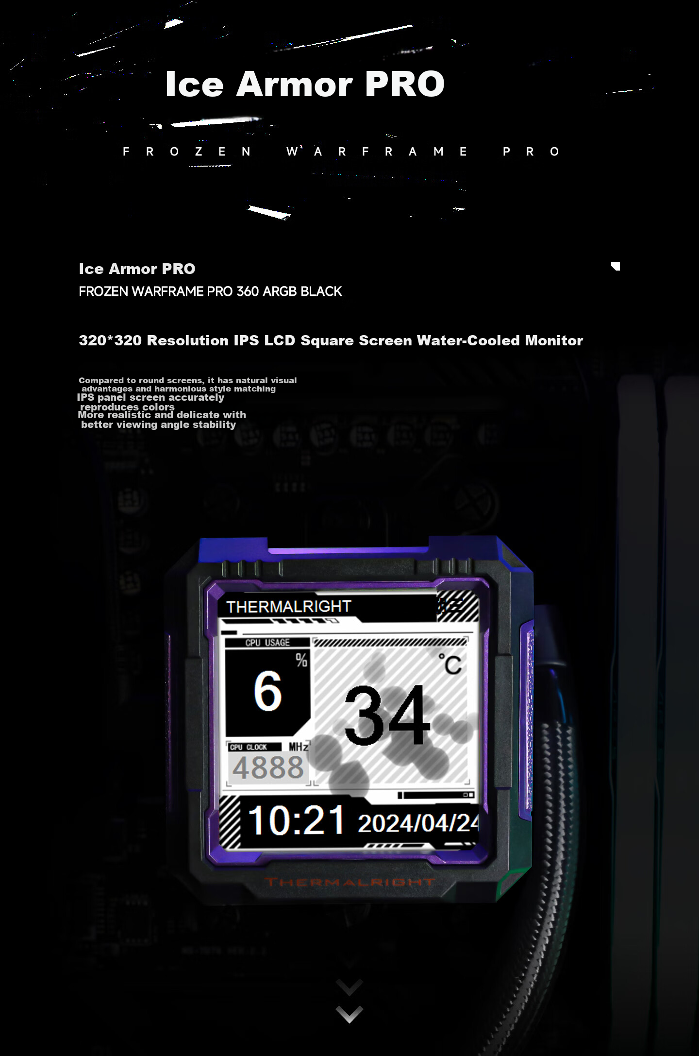 Thermalright FROZEN WARFRAME PRO 360 BLACK All-In Liquid CPU Cooler with IPS LCD Screen FW PRO 360 BLACK 5