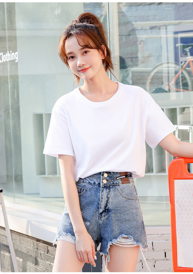 TUCANO Solid Color Short-Sleeve Women's Simple Versatile Base Round Neck T-Shirt Loose Casual Comfortable Top, White, XL 12