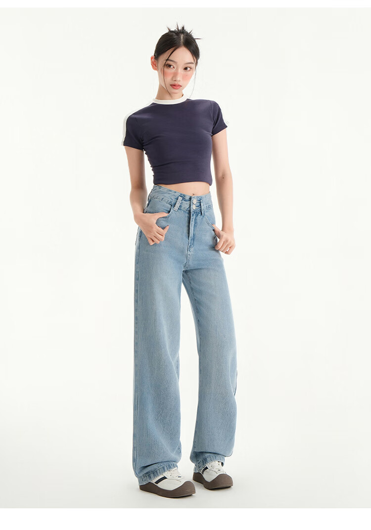 Langsha Tencel Denim Wide-Leg Pants for Women High Waist Slimming Lightweight Spring Summer New Loose Ice Silk Straight-Leg Trousers 14