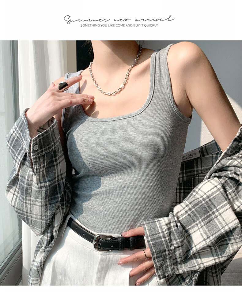 LangSha Wide Shoulder Strap Tank Top for Women 2025 New U-Neck Slim Fit Camisole Outerwear and Innerwear 7