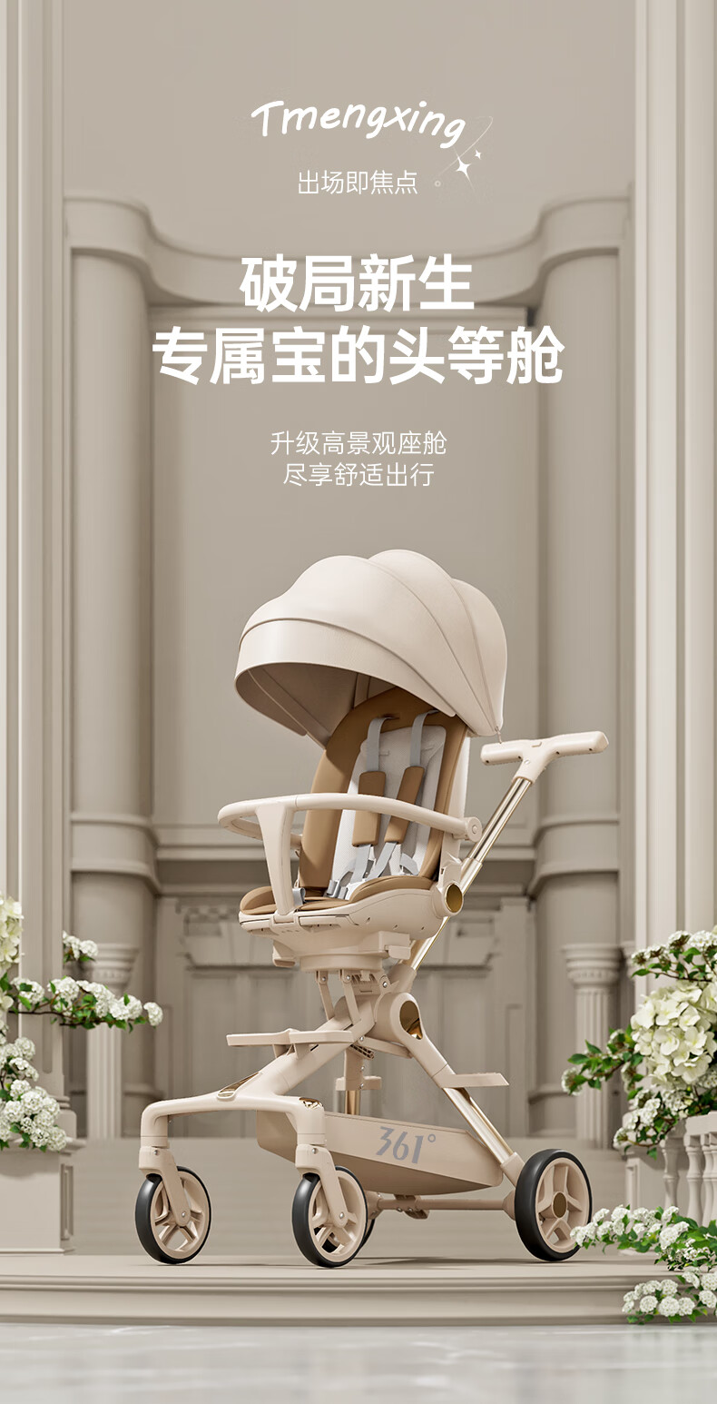 361° Stroller for 0-3 Years Old, Shock-Absorbing, One-Button Folding, High Landscape Design, Baby Walking Aid, Can Sit Or Lie Down, Sunshade Canopy Y3 1