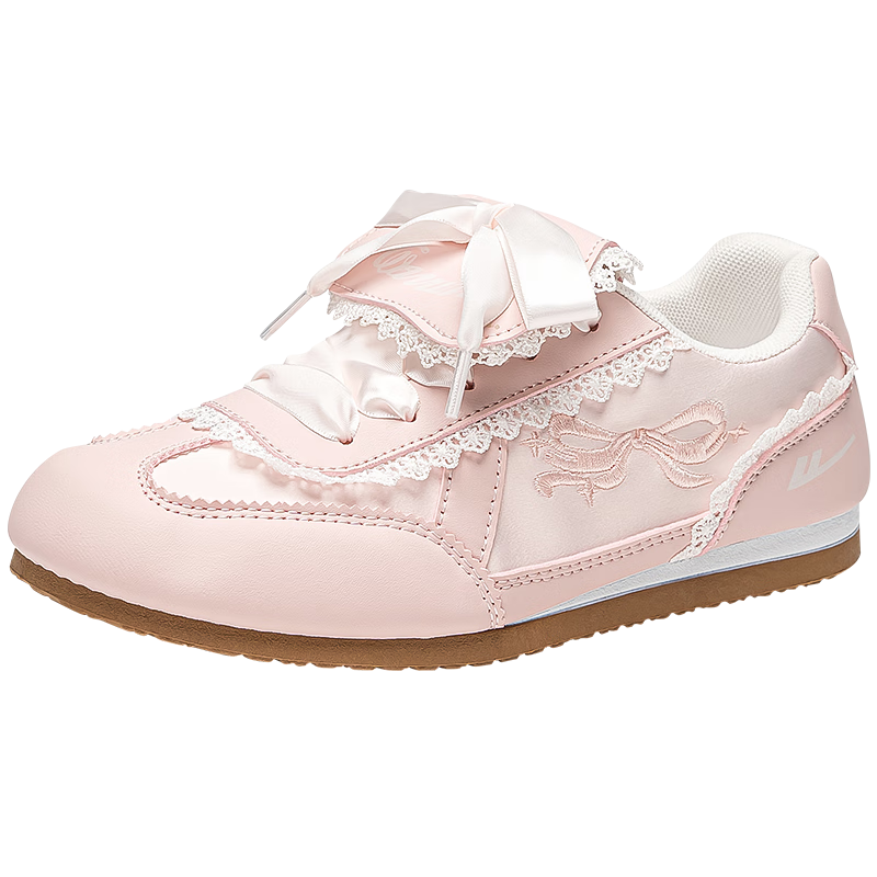 Warrior Women's Spring Summer New Ballet Training Shoes Fashion Versatile Soft Sole Lace Casual Shoes Pink Size 35