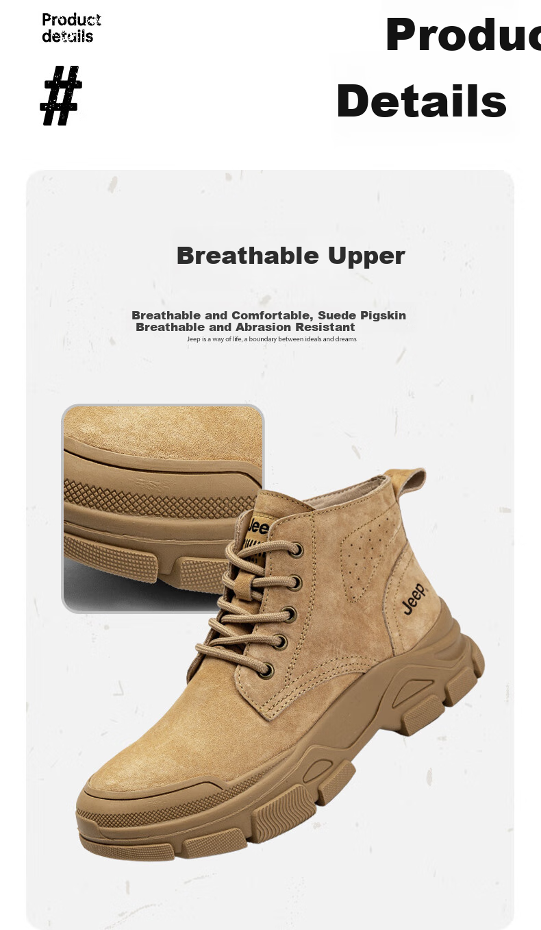 Jeep Martin Boots for Women, Autumn Style, Retro British Fashion, Outdoor Hiking Work Boots, Sand Color, Size 37 2