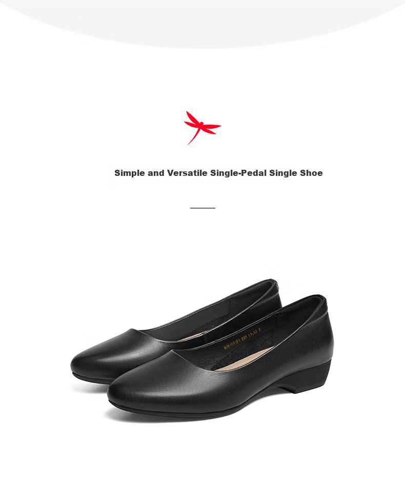 Red Dragonfly Women's Chunky Heel Leather Work Shoes Spring 2026 WJB26820 Black Size 36 4