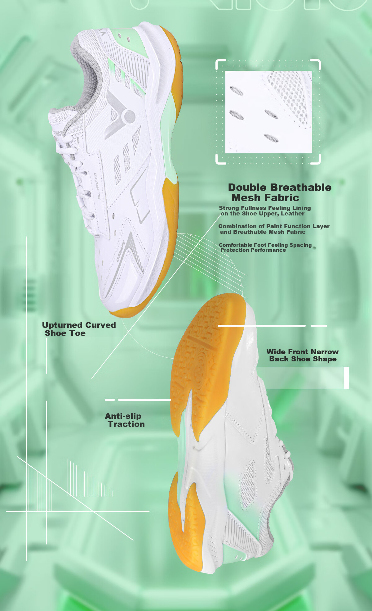 VICTOR 2024 New Badminton Shoes, Unisex Sports Shoes A199, White And Green, Size 40 6