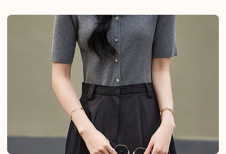 Dme [Containing Wool] Spring Elegant Faux Two-Piece Spliced V-Neck Short-Sleeve A-Line Bodycon Elegant Women's Dress 2