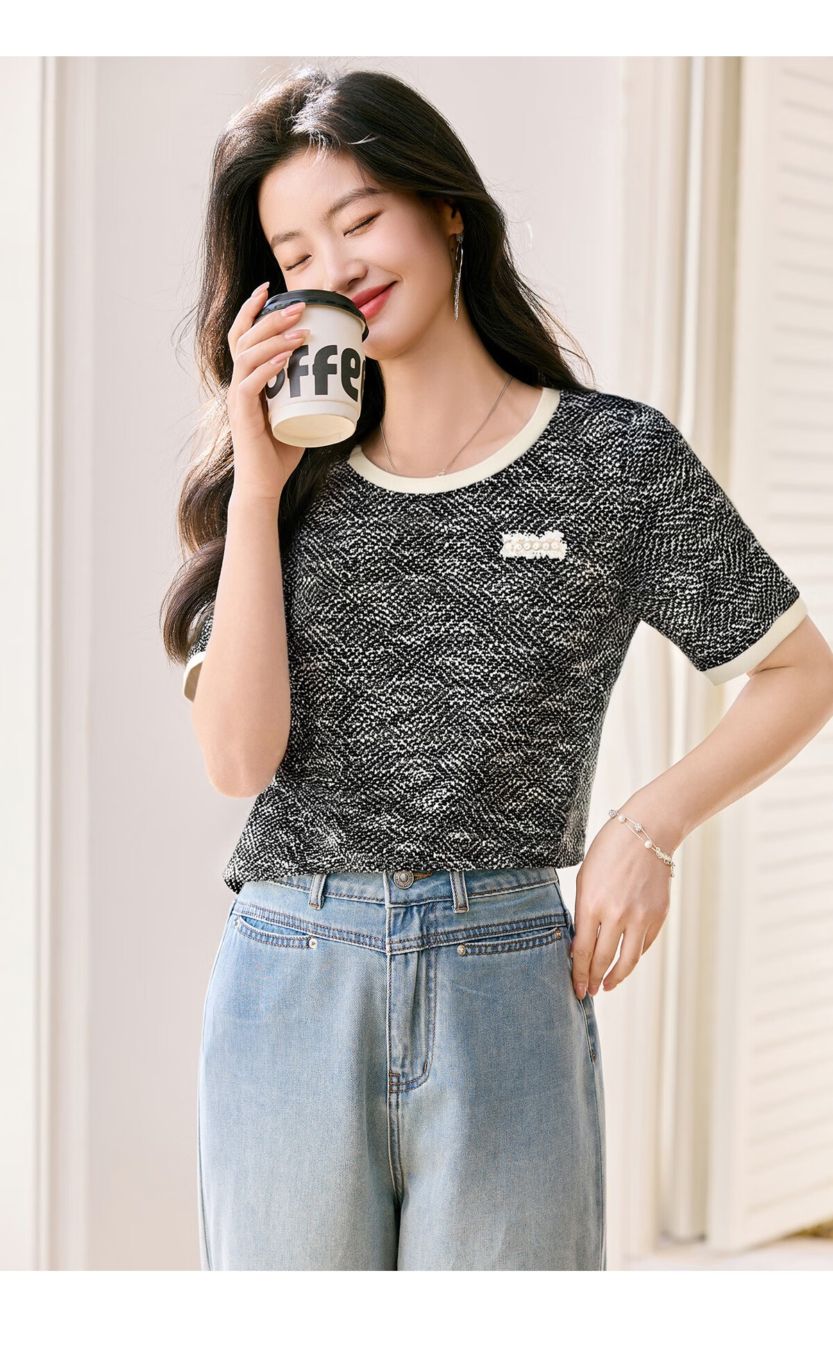 Taxiang Long-Sleeve T-Shirt for Women, Round Neck, Chanel-Style, Regular Shoulder Top, Versatile Design Long-Sleeve Base Shirt, Women's T53T031 23