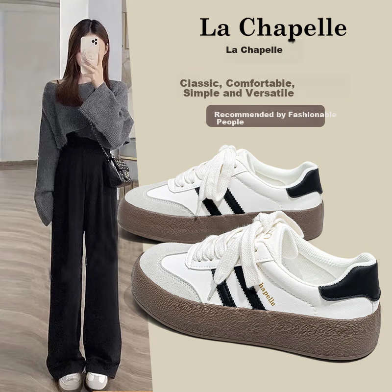 La Chapelle Women's Shoes, 2026 New Dexun Style Thick-Soled Versatile Casual Shoes, Low-Top Lightweight Sneakers for Women, White And Black, Size 37