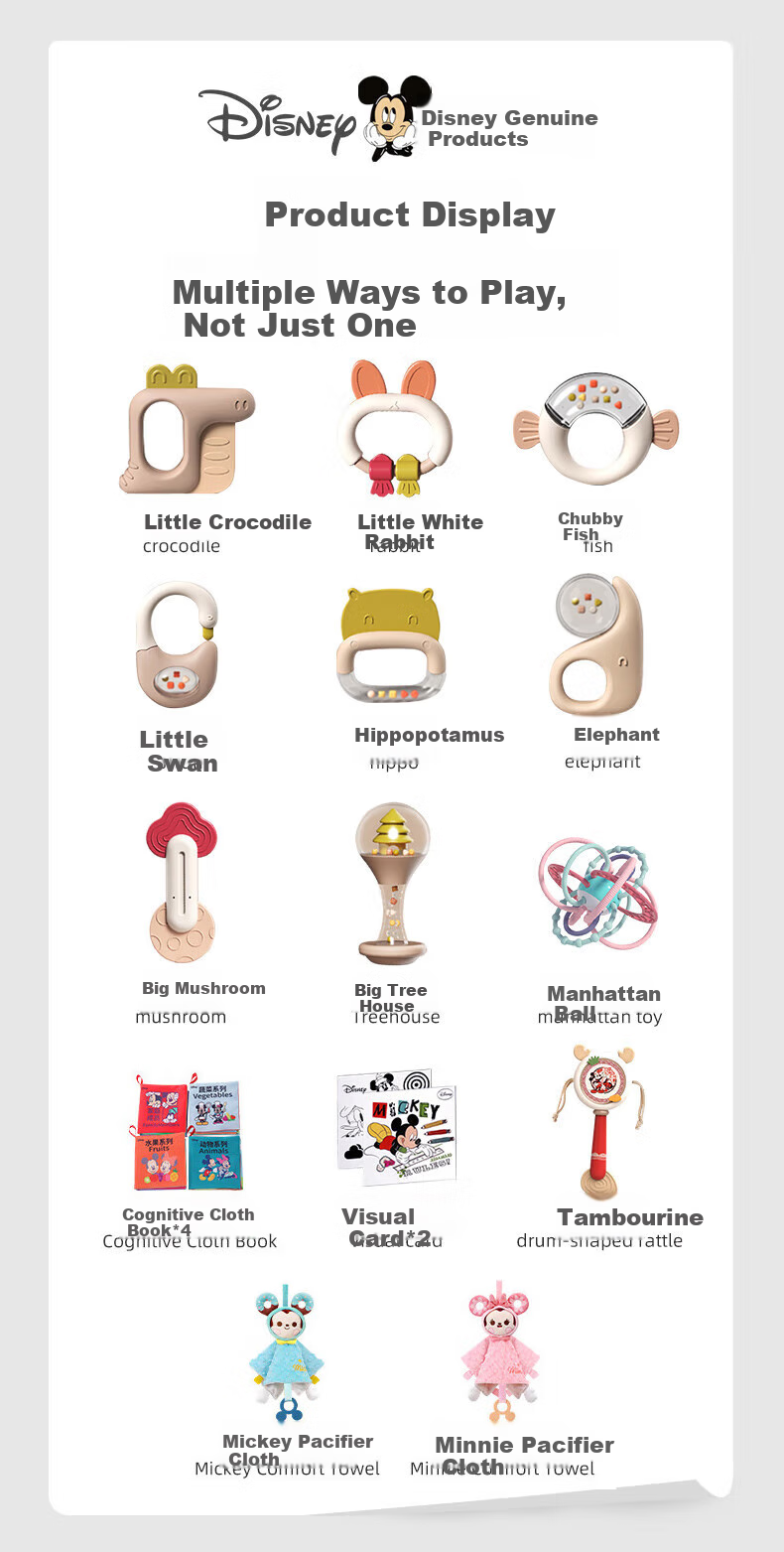Disney Newborn Welcome Gift Set, Baby Gift Box, Newborn Present, Full Moon Gift, Teether, Rattle 11