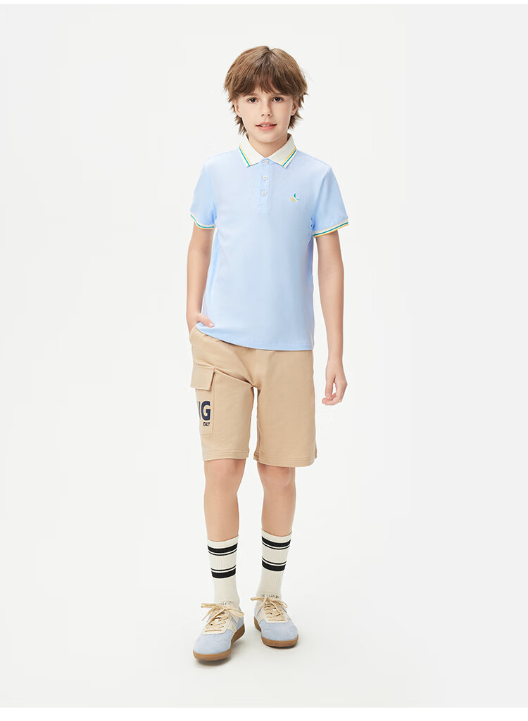Navigare Boys' Polo Shirt, Children's Short-Sleeve T-Shirt, Student Sports Shirt, Antibacterial Breathable Summer Fresh Color-Block Top, Navy Blue, Size 150 15