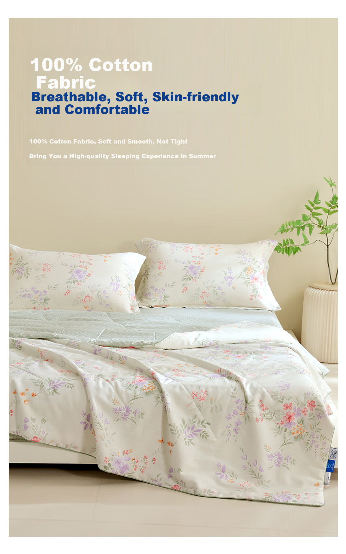 MLILY Summer Cooling Quilt, 100% Pure Cotton Air Conditioning Quilt, Summer Pure Cotton Cooling Quilt, Machine Washable Fiber Quilt, Tulip Patter 2
