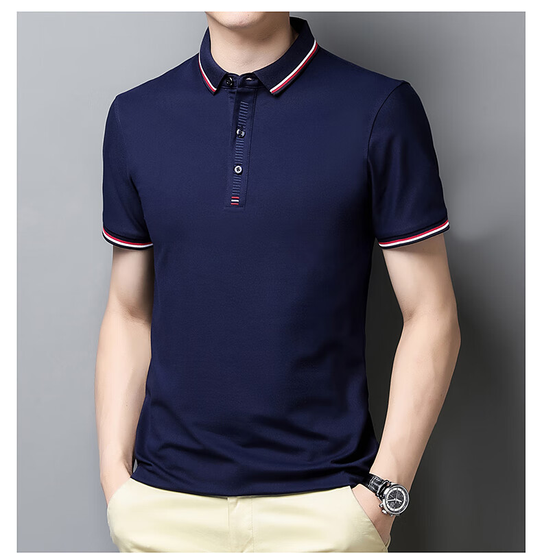 ROMON Men's Heavyweight Double Pique Cotton Soft Ice-Feel Smooth Stretch Seamless Business Short Sleeve Polo Shirt White XL 6