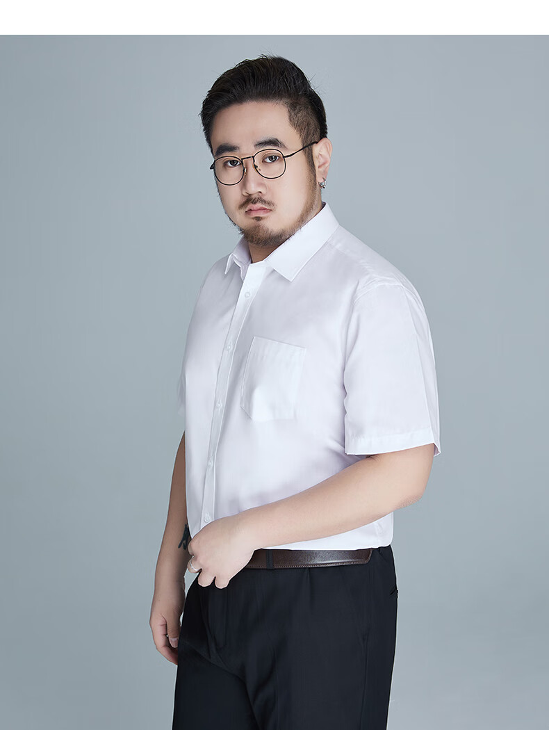 Ayoupang Summer Short-Sleeve Large-Size Pure Cotton Shirt, Loose-Fitting Business Formal Wear, Breathable Comfortable All-Cotton Casual White Shirt for Me 15