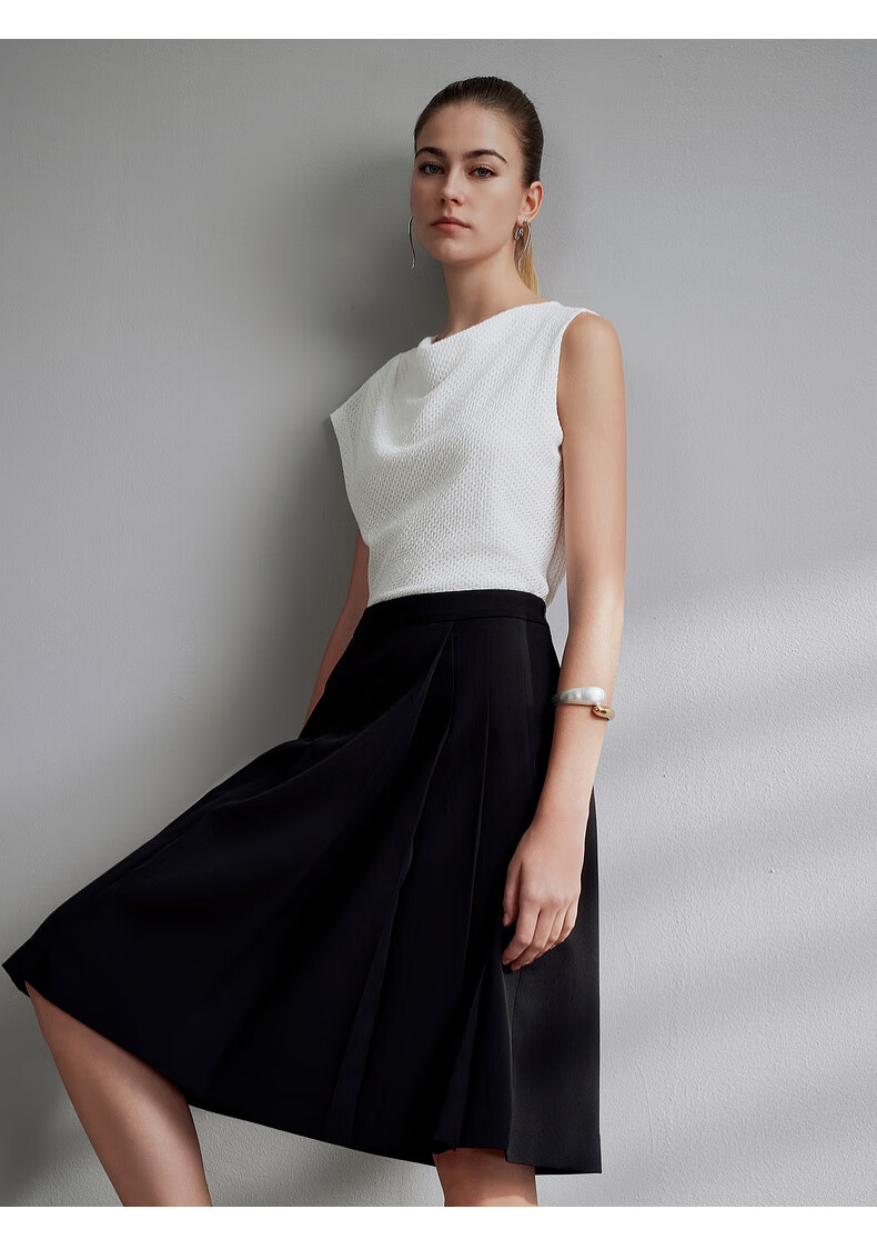 G2000 Multi-Dimensional Elasticity/Mall-Matching Women's Clothing, Spring And Summer Casual Versatile A-Line Skirt, Black, S/34 9