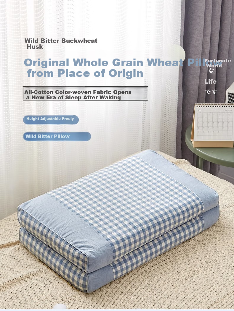 AVIVI Buckwheat Pillow, 100% Buckwheat Hull Pillow, Cervical Pillow, Light Blue, Single Pack, 35*55cm 1