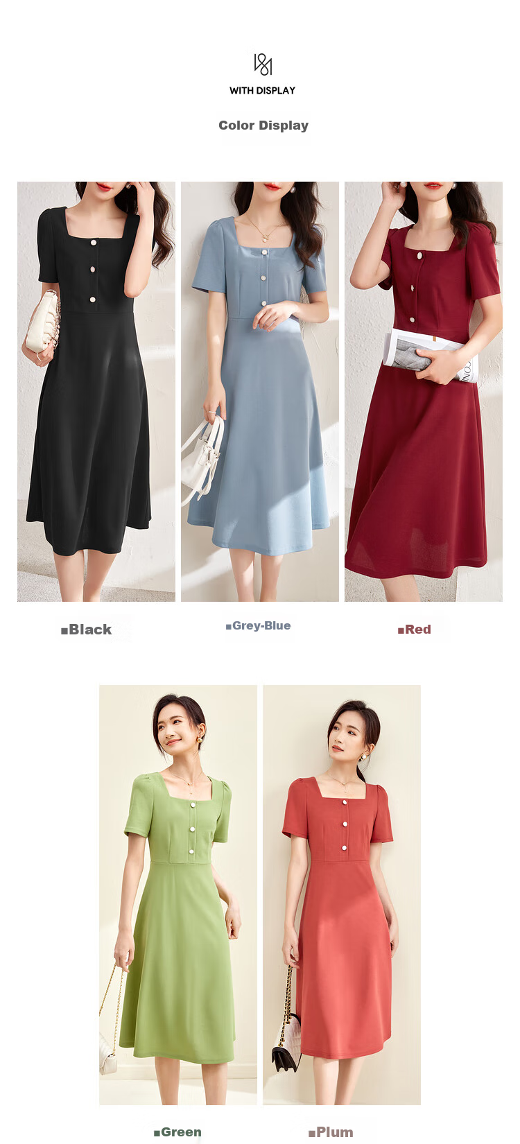 Sentubila Short-Sleeve Dress for Women, Summer Vintage Hepburn Style Elegant Office Dress, Mid-Length A-Line Skirt, Elegant Black, Size S 6