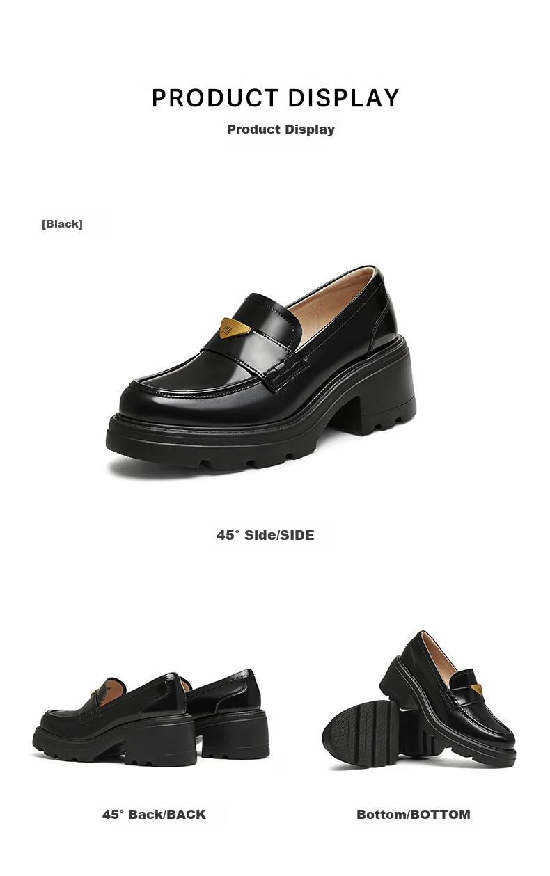 TATA Shen Yue Same Style Prophet Thick Sole Loafers Genuine Leather Height Increasing Small Leather Shoes Black 38 4