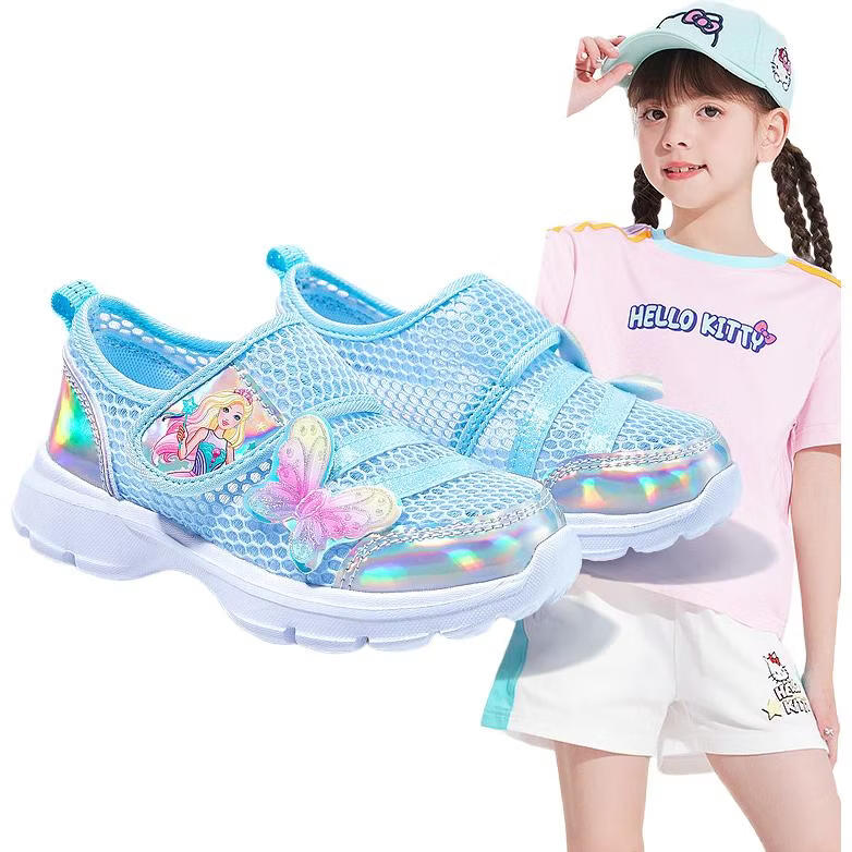 Barbie Children's Shoes, Summer Kids' Sneakers, Girls' Mesh Shoes, Breathable Dopamine Running Shoes DA5901, Light Blue, Size 35