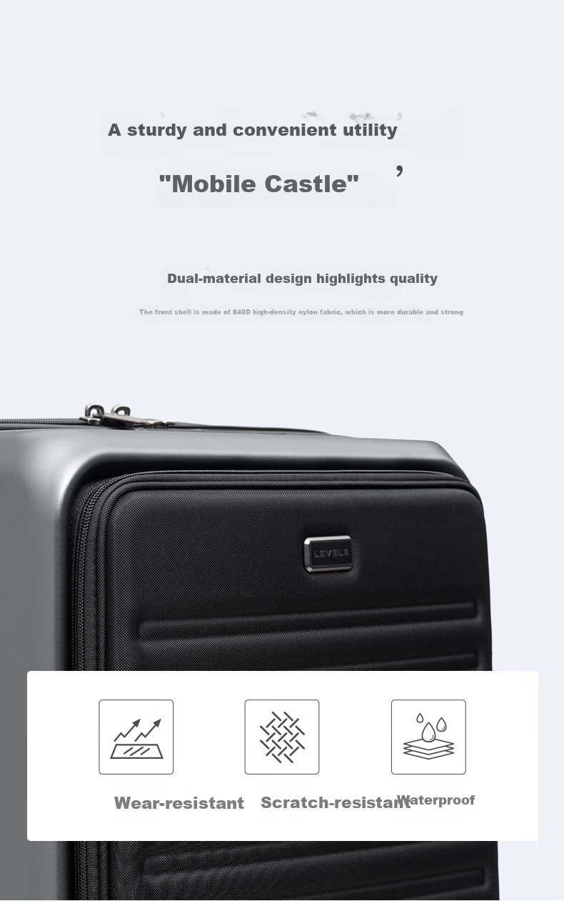 LEVEL8 Suitcase Travel Luggage for Men And Women, Business Carry-On with Front Opening, Wide Handle, Creator Series in Gray 8