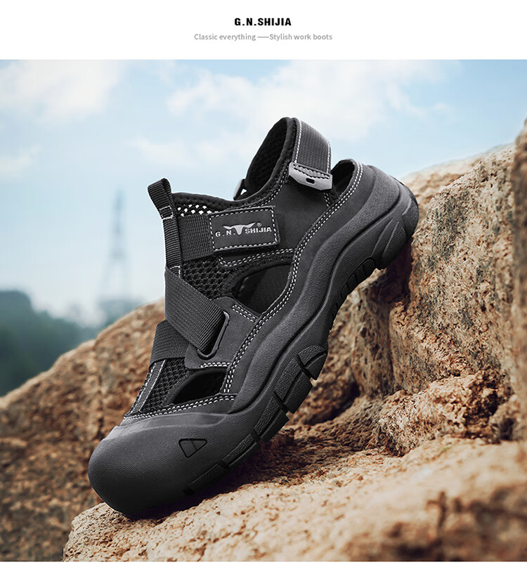 Bull Family Baotou Men's Summer Breathable Hollow Beach Sandals Outdoor Casual Sports Creek Shoes Men's Hole Shoes 24