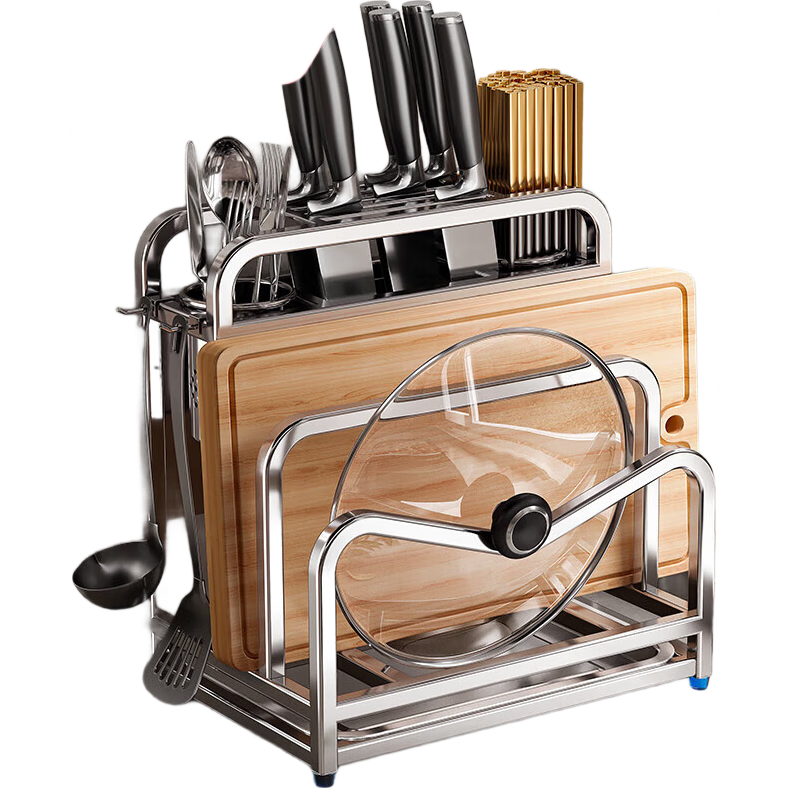 Meichuwuyu Knife Holder, 304 Stainless Steel Kitchen Storage Rack, Knife Block with Cutting Board, Integrated Chopping Board, Knife Storage Rack