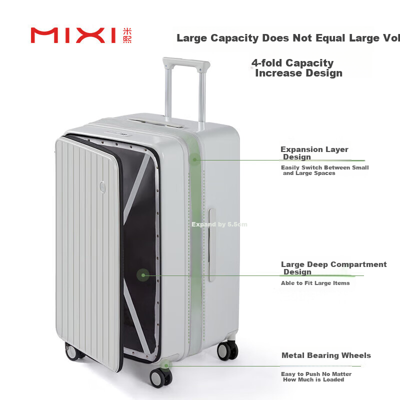 Mixi Side-Opening Luggage, Large Capacity Suitcase for Men, 20-Inch Carry-On, Spinner Wheels, Travel Password Lock Case for Wome