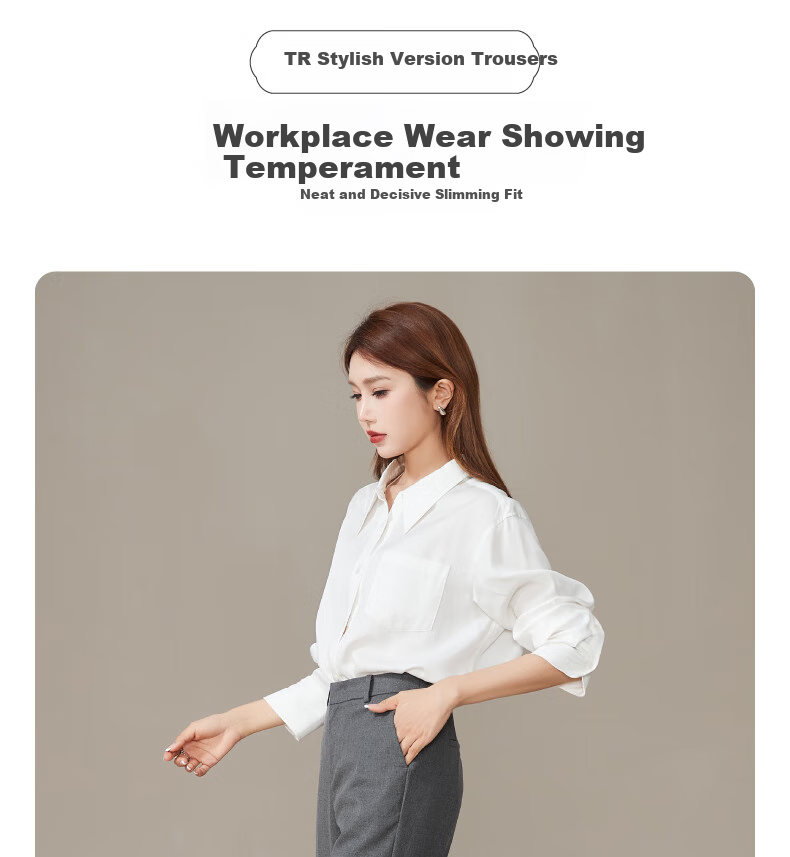 ESE-Y Spring New Nine-Point Gray Casual Pants for Women, TR Color-Spun High-Waist Cigarette Version Straight-Leg Trousers, Black, Size 27 2