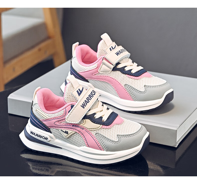 Warrior Girls' Spring and Autumn Mesh Breathable Sports Shoes Soft Sole Running Shoes WZ(CL)-1320 Beige Pink Dark Blue Size 37 13