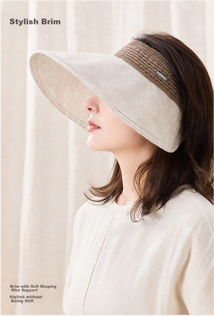 JIUMU Linen Sun Protection Hat, Women's Sun Visor Hat, Sun Hat, Visor Hat, Cool Hat, Summer Hiking Face-Covering UV Protection Cap 7