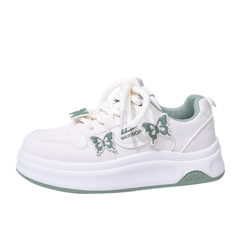 Warrior Women's Spring Thick-Soled Dopamine Sweet White Sneakers 5018Z Beige/Green Size 38