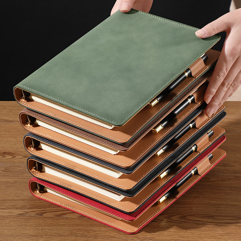 Faramon Loose-Leaf Notebook A5 Thick Journal Detachable Business Office Leather Cover Meeting Record Book Stylish Diary Customizable A5-Gree