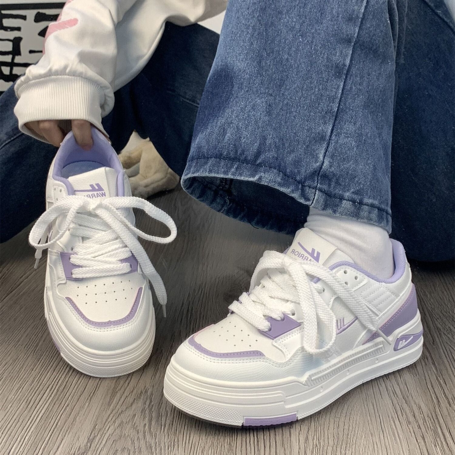 Huili Women's Shoes, White Sneakers, Trendy And Versatile Casual Shoes, Stylish Footwear for Women, 2662L White And Purple, Size 35