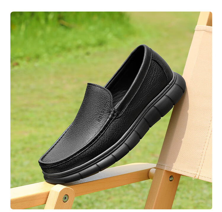 Goldlion Men's Shoes, Leather Shoes, Fashionable Business Casual Shoes, Comfortable Loafers, 55923018401A-Black Size 38 7