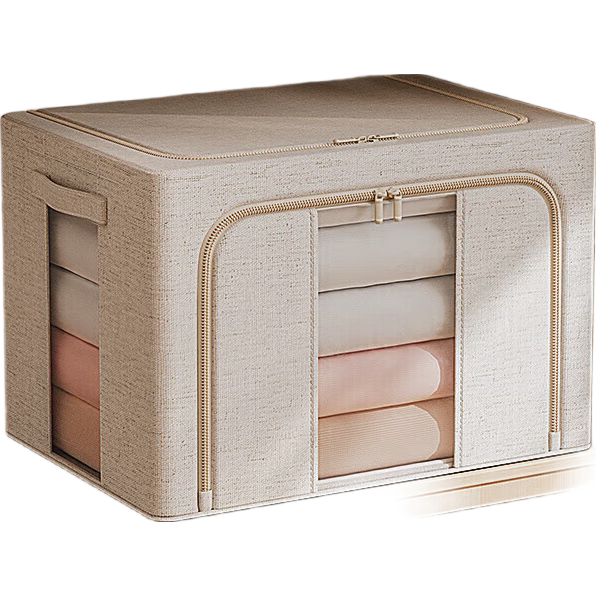 Bangnimeijia Tianshan Cotton And Linen Antibacterial Clothing Storage Box, Foldable Wardrobe Organizer for Clothes And Quilts, Cream Color, 66L