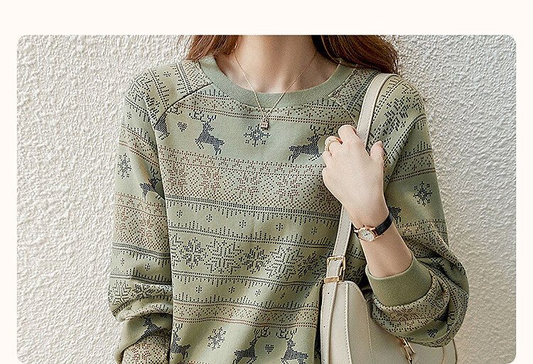 Demana [Forest Fawn] Lightweight Oxygen Cloud Cotton Ribbed Crewneck Printed Stretchy Long Sleeve Sweatshirt for Women 4