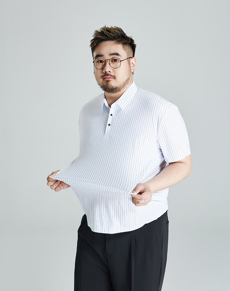 Ayoupang Summer Short-Sleeve Ice Silk Plus-Size Polo Shirt, Business Striped Loose Elastic T-Shirt for Men, Navy Blue, XL 15