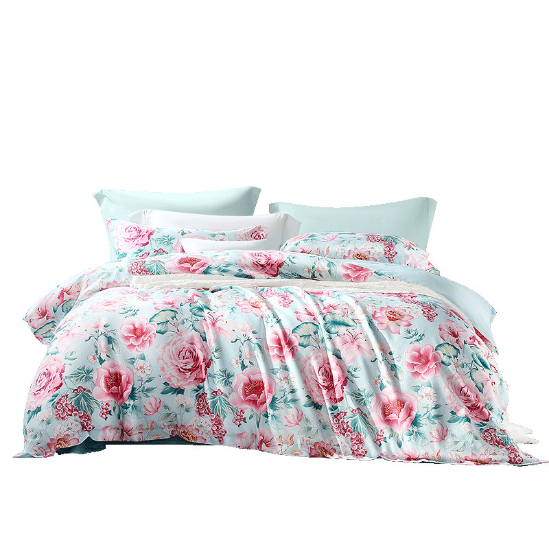 FUANNA Cotton Bedding Set, 4 Pieces, 60s 100% Pure Cotton Bed Sheet And Duvet Cover, Double Bed, 230*229cm, Purple Jade