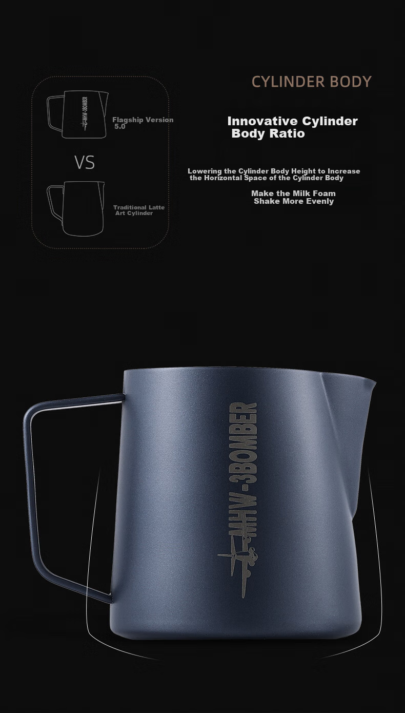 MHW-3BOMBER Gradient Pink Bomber 5.0 Latte Art Pitcher Crocodile Mouth Pointed Round Spout Professional Barista Milk Frothing Pitcher 9