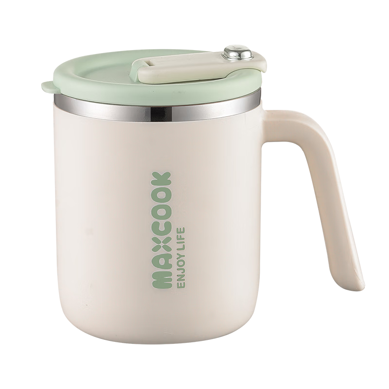 MAXCOOK Mug with Lid, 304 Stainless Steel Insulated Tea Cup, Coffee Oatmeal Breakfast Cup, Green MCB8692