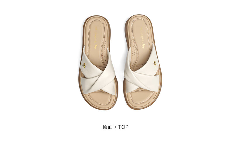 RED DRAGONFLY Genuine Leather Mom Sandals, Summer Sheepskin Soft-Soled Comfortable Non-Fatiguing Middle-Aged And Elderly Sandals WJK25865 Beige 38 10