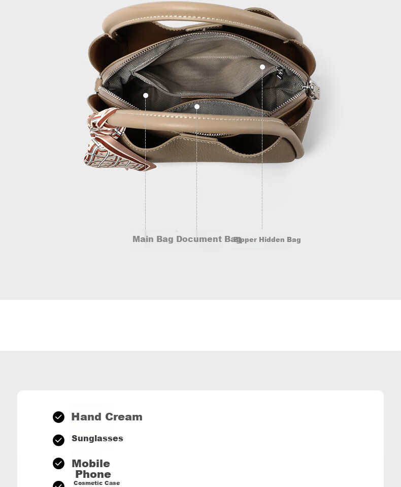 Aiqinghai Top-Grain Leather Handbag for Women, Tote Bag, Shoulder Bag, Crossbody Bag, Light Luxury Birthday Mother's Day Gift, Practical Present for Mom 7