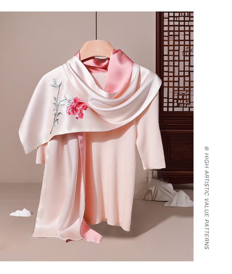 Hangsilk Road Mulberry Silk Scarf and Suzhou Embroidery Brooch Set Birthday Gift Box for Women Mother's Day High-End Gift 10