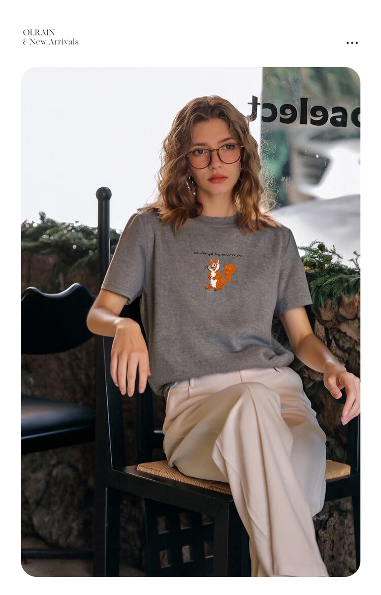 Olrain Colorblock Letter Embroidered Casual T-Shirt Summer Women's Short Sleeve Top Gray (New Batch) M 4
