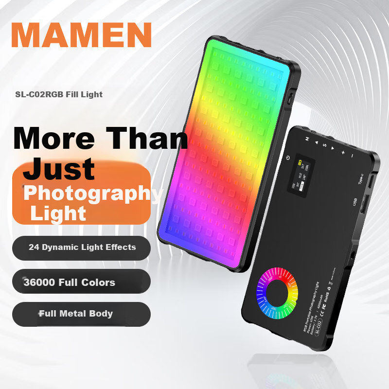 MAMEN Fill Light SL-C02, Full-Color RGB Dual-Temperature Portable Handheld Light, Camera Phone Live Streaming Photography Micro-Drama Short Video Pocket Atmosphere Soft Light