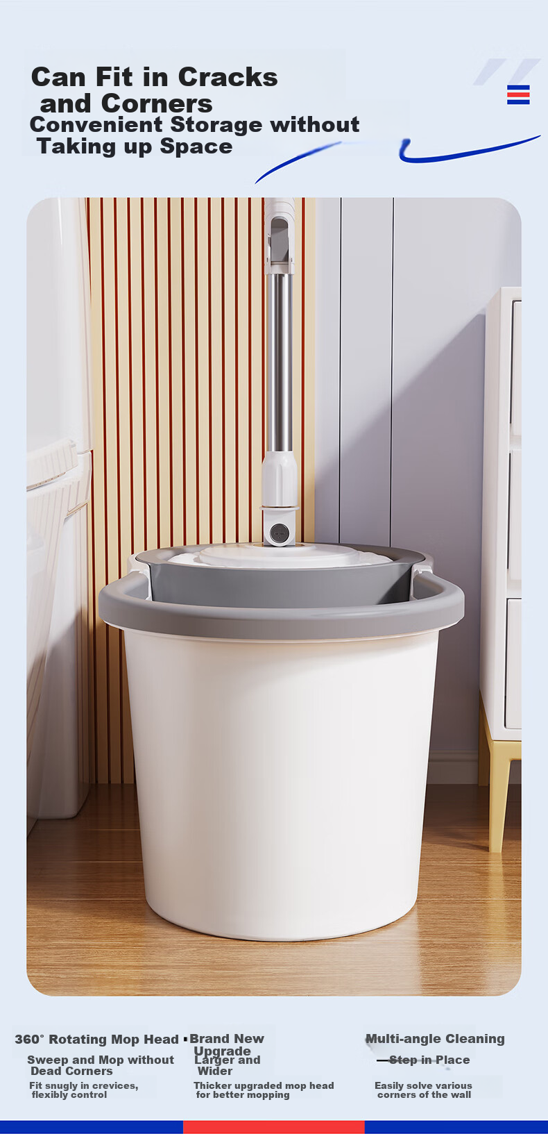 Sobam Rotating Mop, 34cm, 2 Heads, Household All-In No Hand Washing, Dual-Drive Floor Mop, Absorbent Mop Bucket Set 10