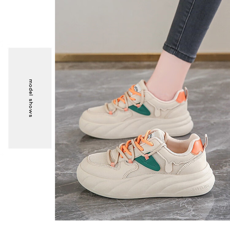 TonLion Women's Spring Summer Student Sneakers Thick Sole Height Increasing Casual White Green Shoes Size 40 7
